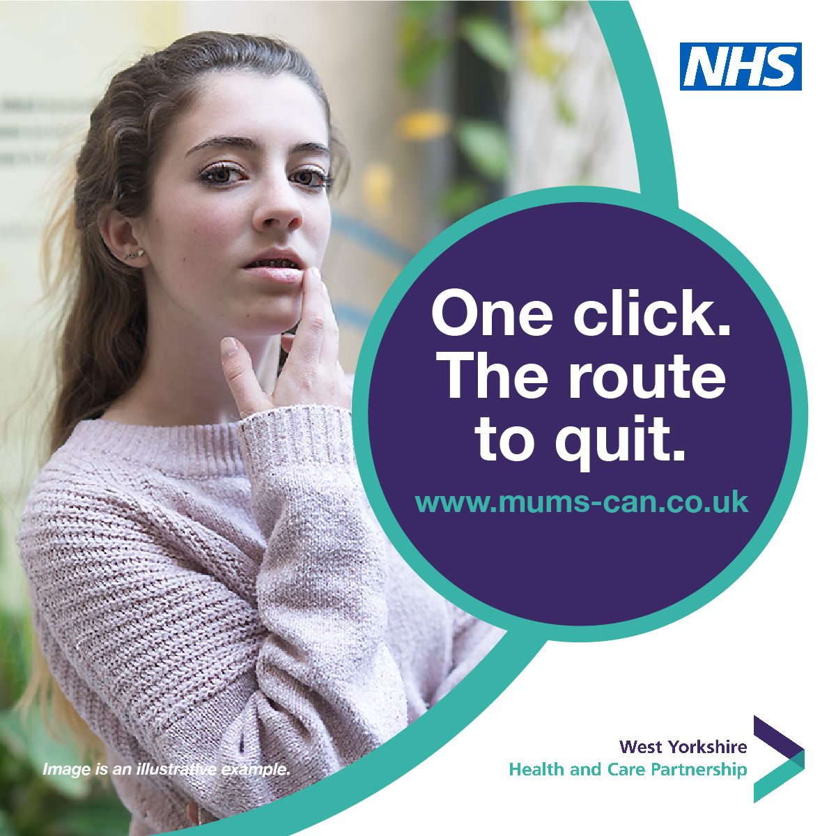 Young pregant woman. One click. The route to quit. www.mums-can.co.uk